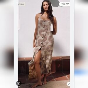 Celandine By Anthropologie Linen Halter Maxi Button Down‎ Dress